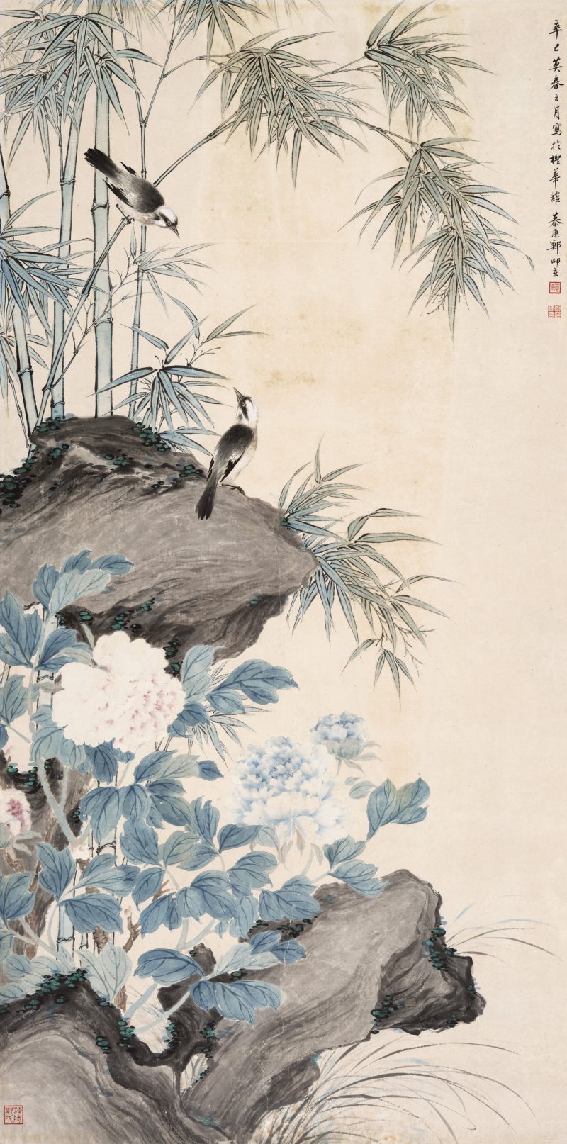 辛巳（1941年）作 郑慕康 竹雀图