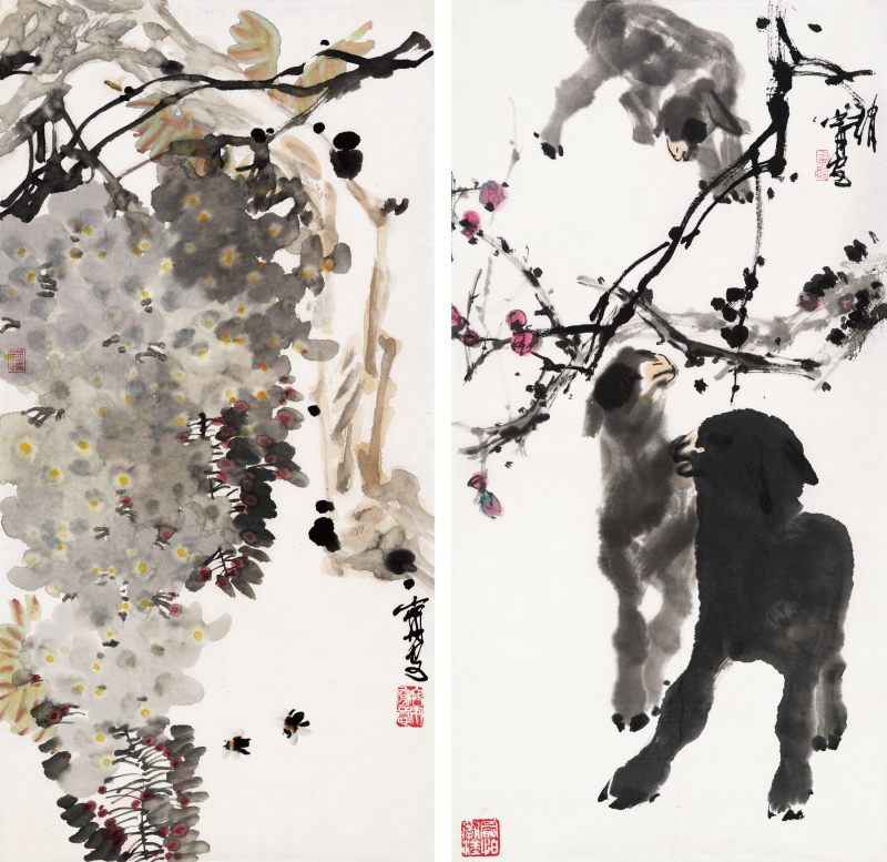 赵宁安 藤萝蜜蜂、三羊开泰 - 图1