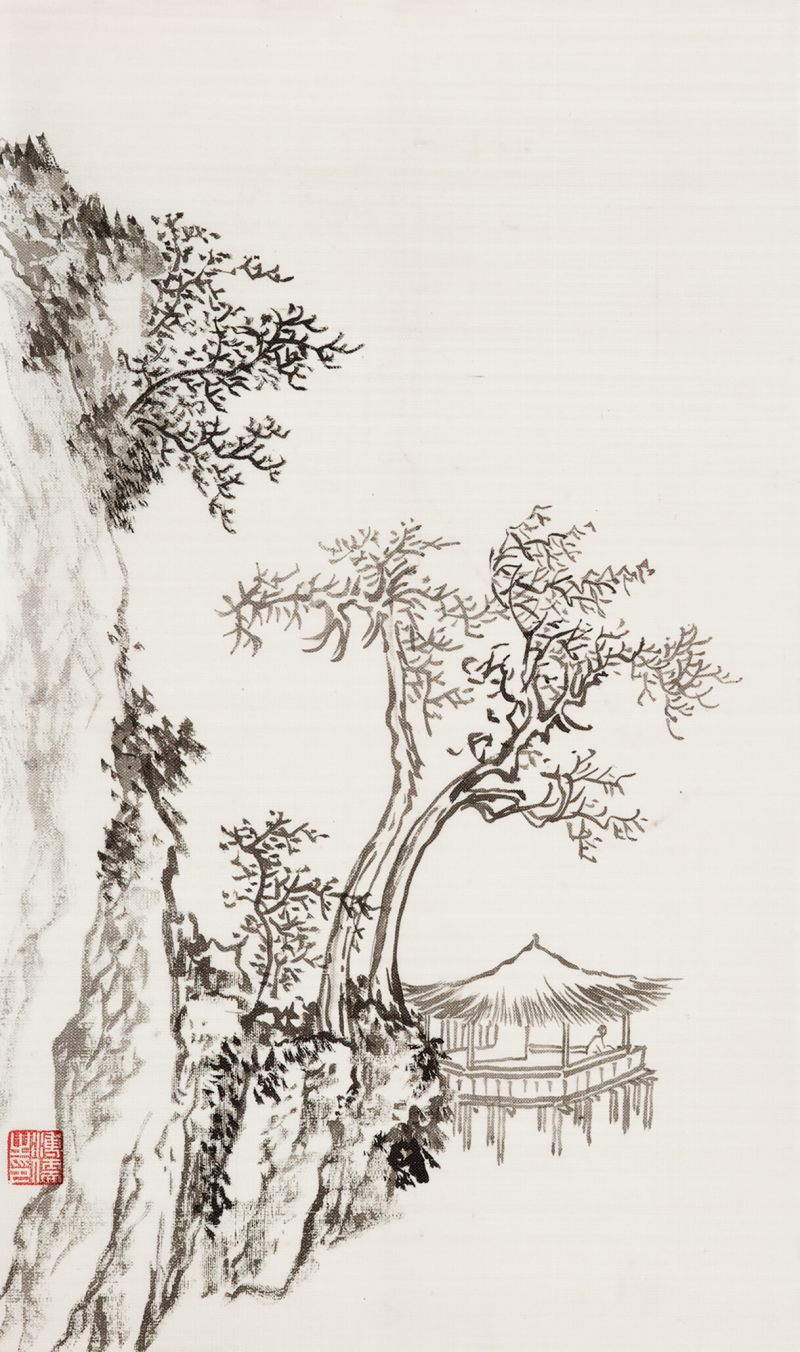溥儒 茅亭观水