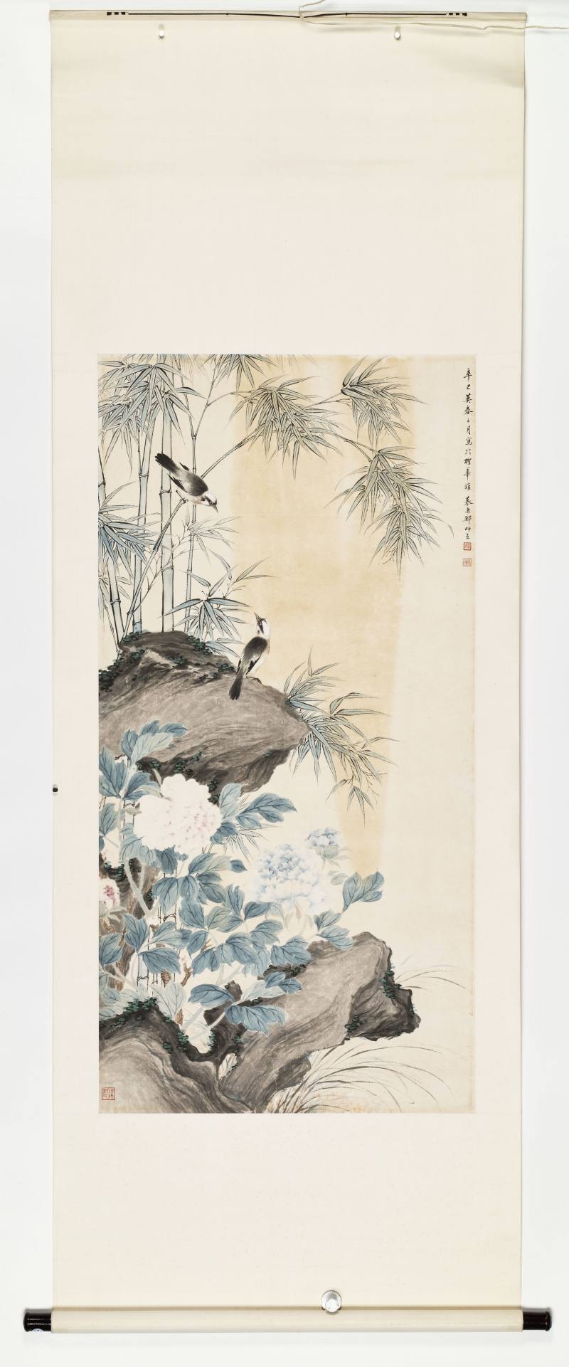 辛巳（1941年）作 郑慕康 竹雀图 - 图2