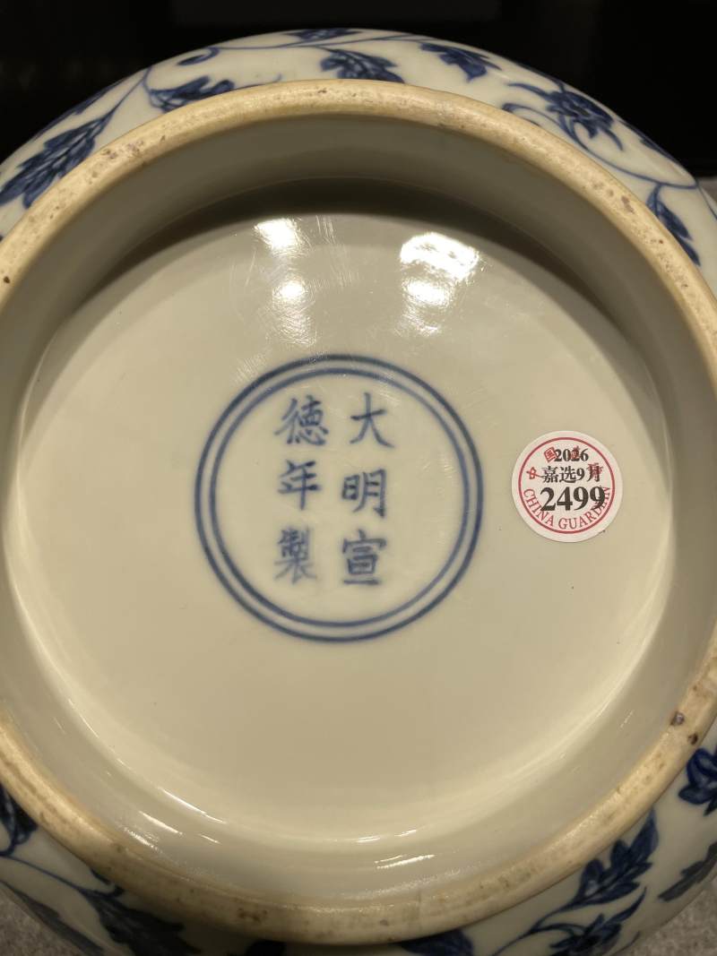 明宣德 青花内折枝花果纹外缠枝花卉纹大碗 - 图14