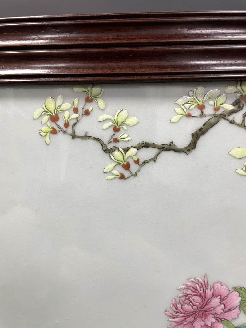 清乾隆 粉彩锦堂富贵诗文砚屏 - 图8