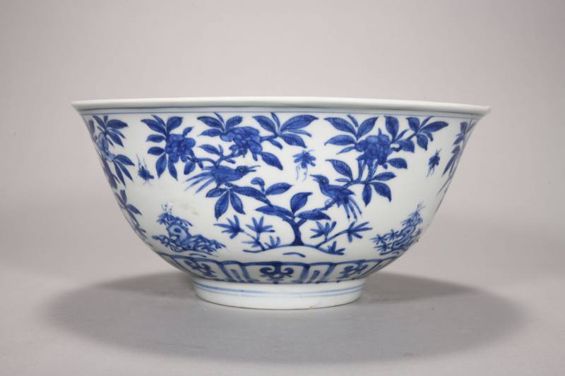 明嘉靖 青花花鸟纹大碗 - 图2