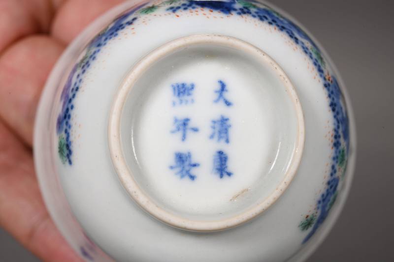 清晚期 青花五彩花神杯 - 图4