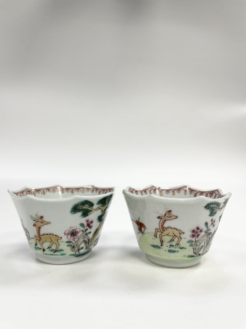 清雍正 粉彩松鹿图杯、折枝花卉纹菊瓣壶三只 - 图5