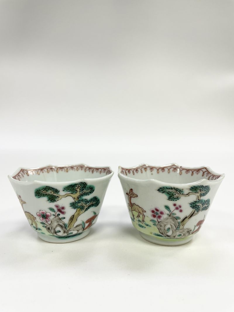 清雍正 粉彩松鹿图杯、折枝花卉纹菊瓣壶三只 - 图6