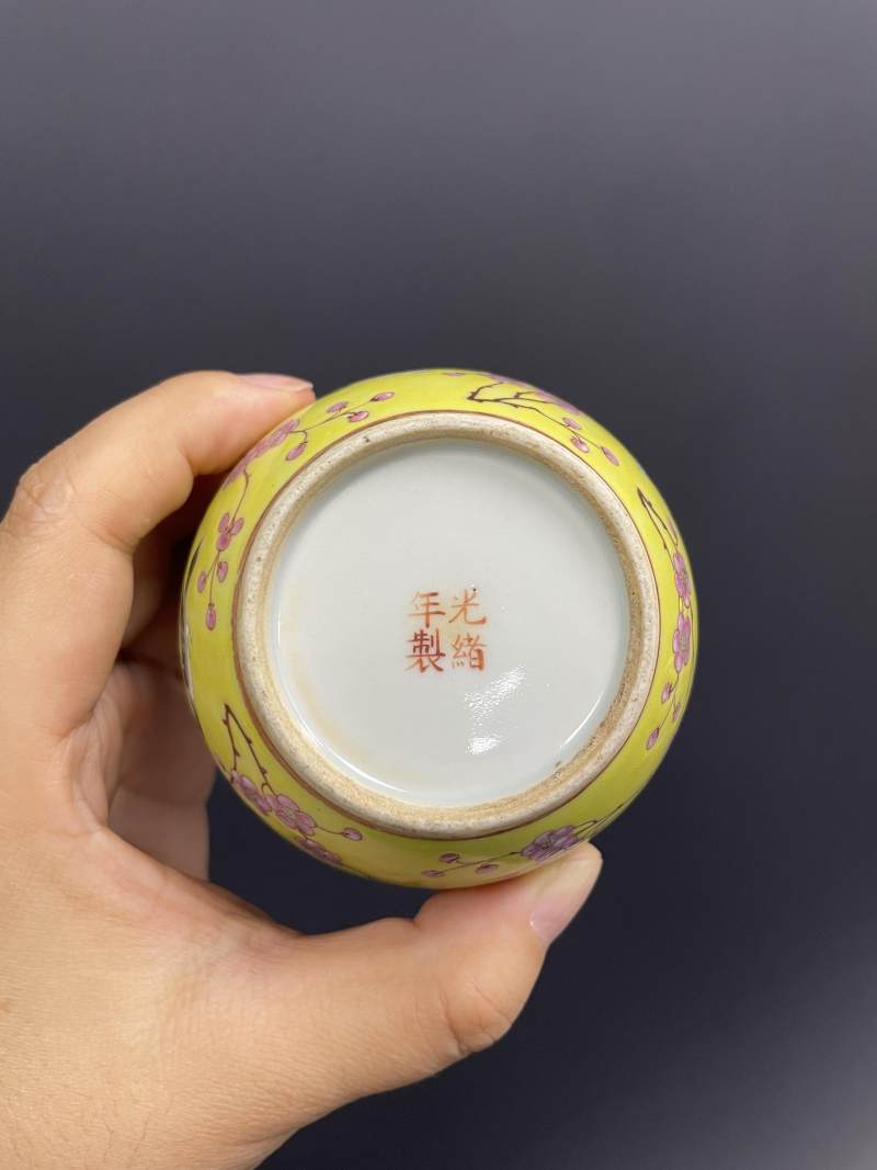 清光绪 黄地粉彩喜鹊登梅图石榴尊 - 图9