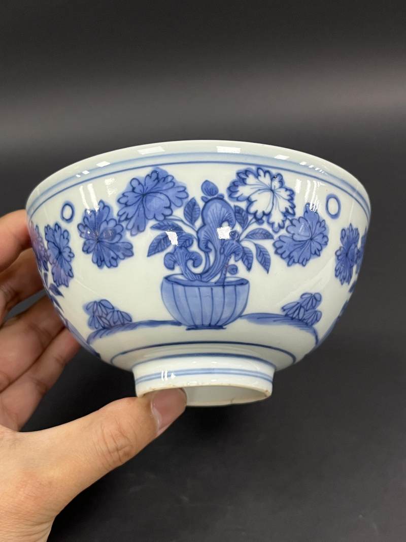 明晚期 青花盆花图碗 - 图6