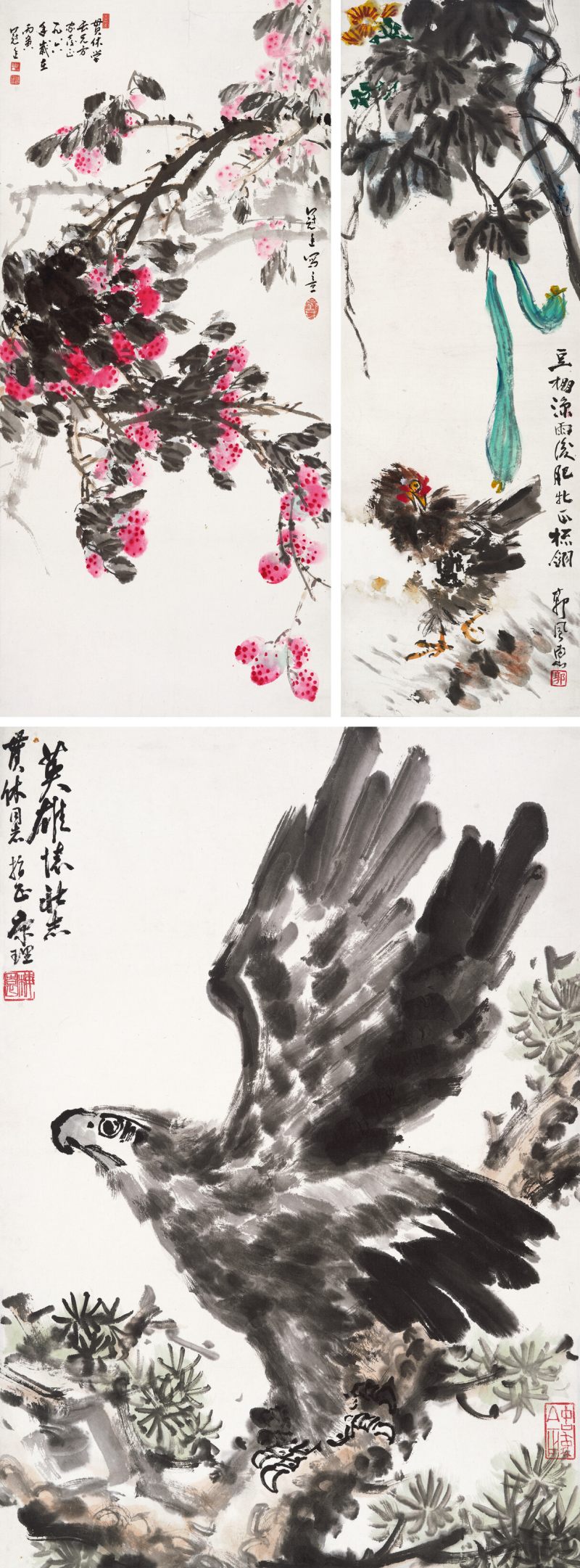丙寅（1986年）作 何康理、刘冠廷、郭风惠 书画三帧 - 图1