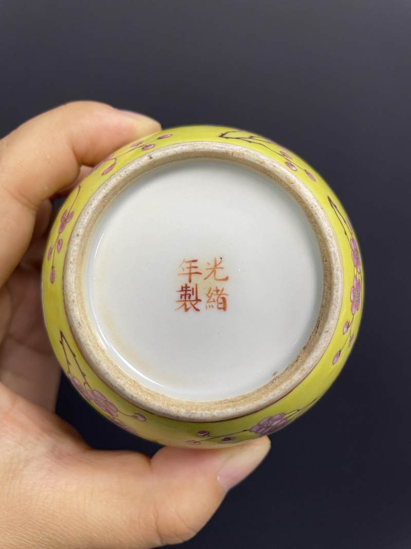 清光绪 黄地粉彩喜鹊登梅图石榴尊 - 图10