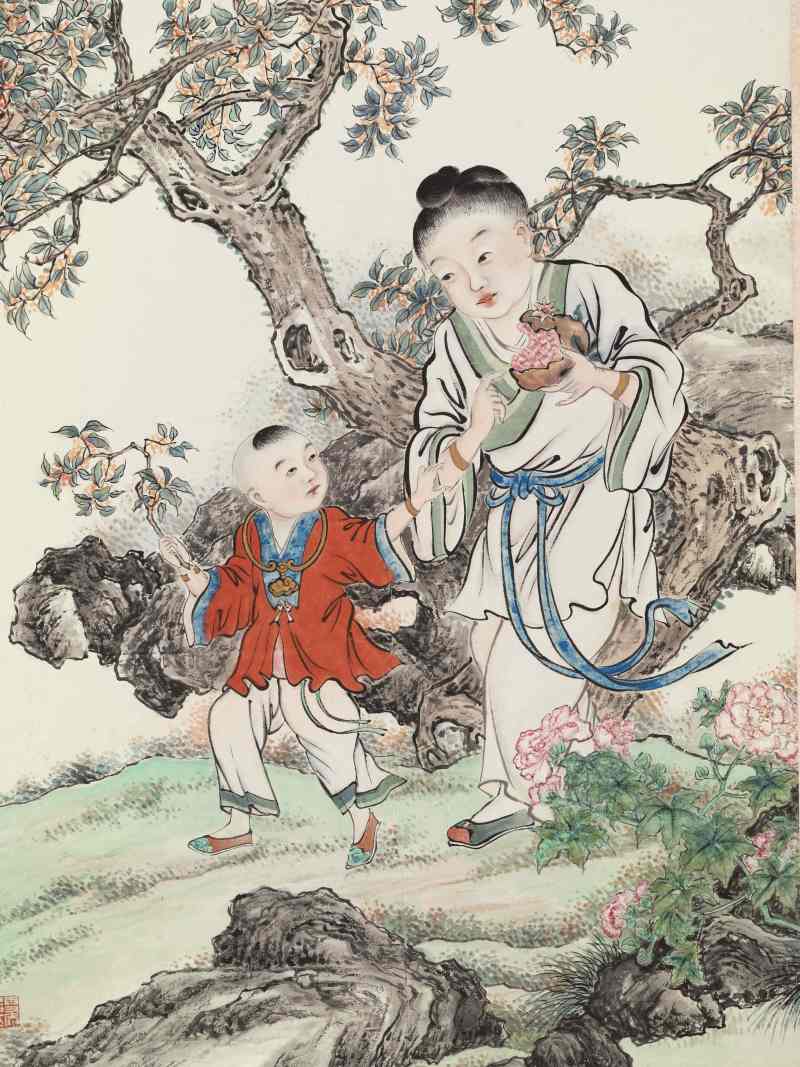 丁卯（1927年）作 袁培基 贵子双修 - 图3