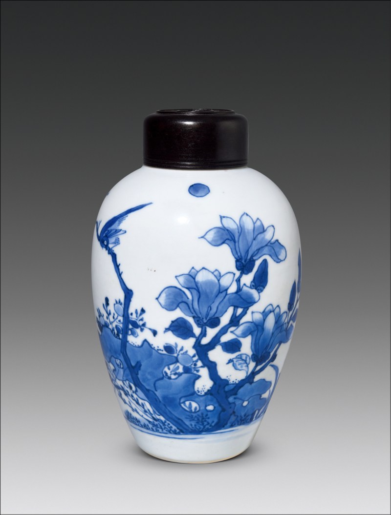 清顺治 青花花鸟纹罐