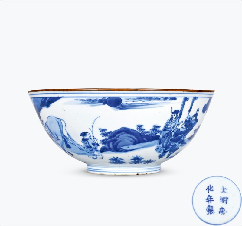 明晚期 青花饲牛拜相人物故事图大碗