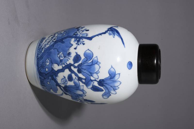 清顺治 青花花鸟纹罐 - 图2