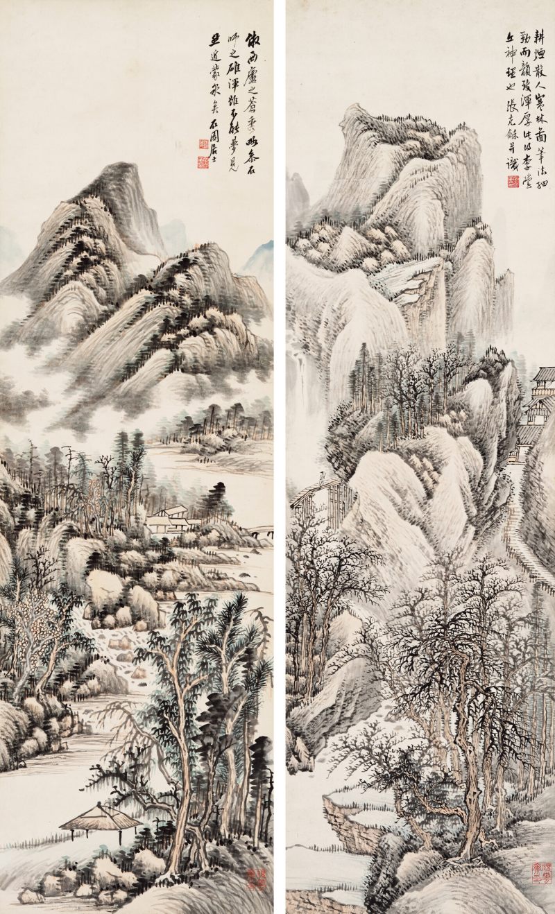 张石园 仿古山水二帧