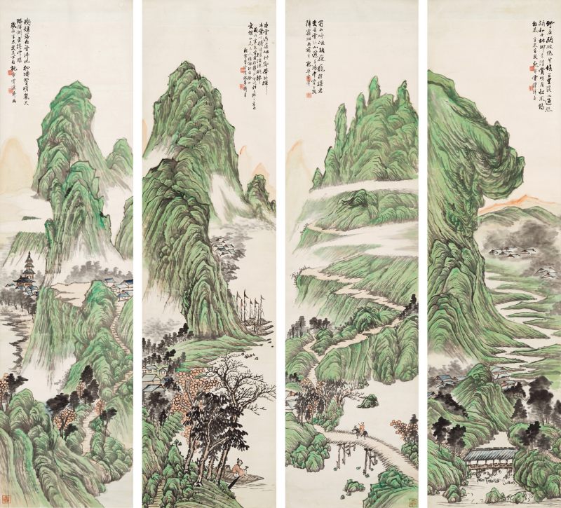李云汉 青绿山水四屏