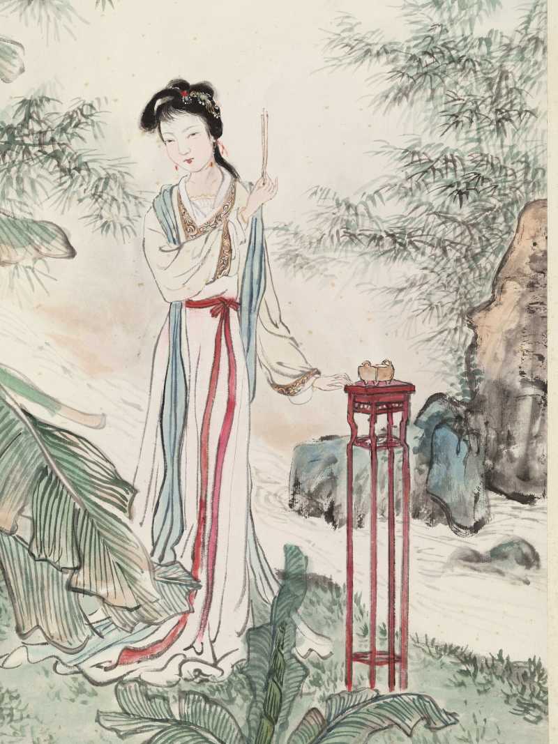 庚申（1980年）作 朱梅邨 貂蝉拜月 - 图4