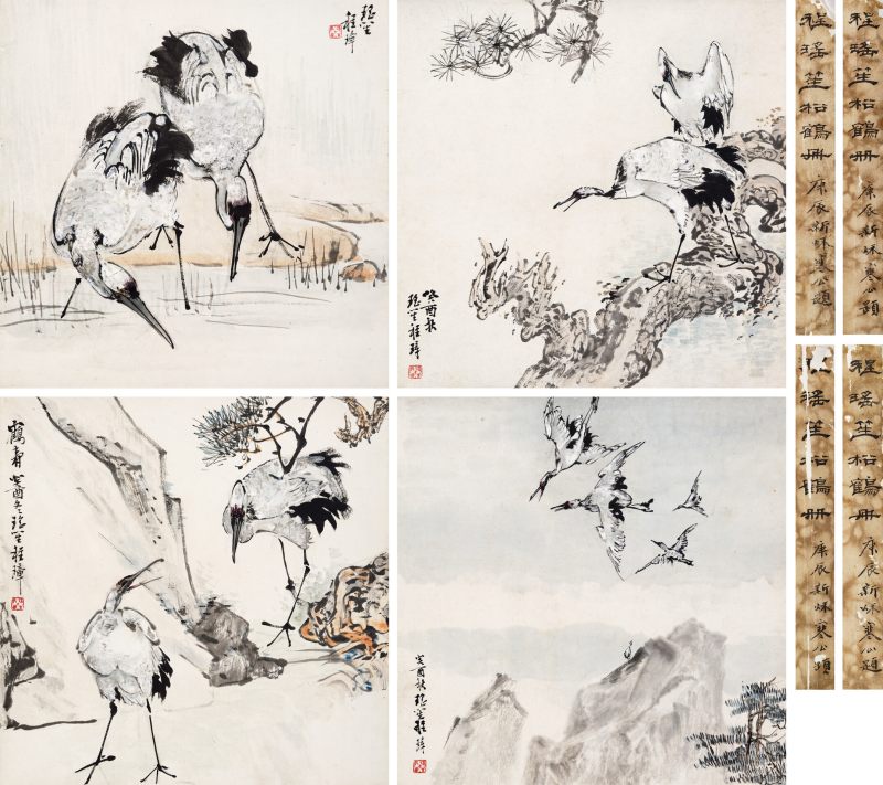 癸酉（1933年）作 程璋 仙鹤四屏