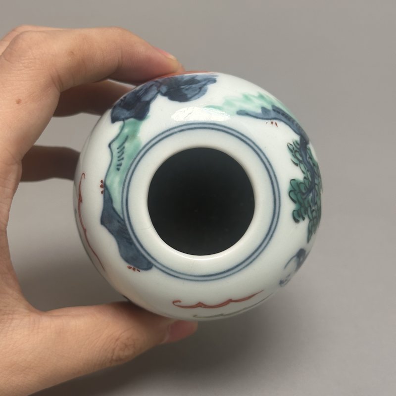 清早期 青花五彩人物图水盂 - 图4