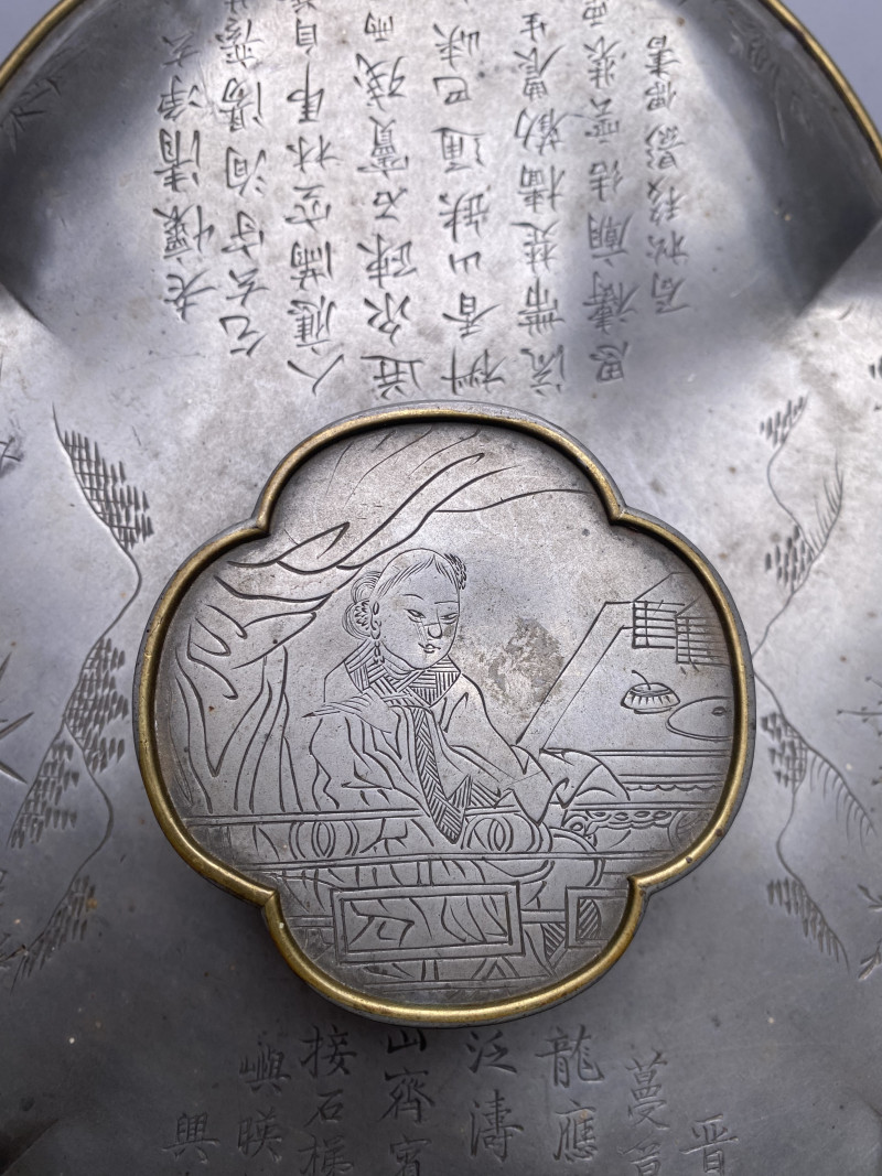 1896年 锡制山水人物诗文一品锅具一套 - 图22