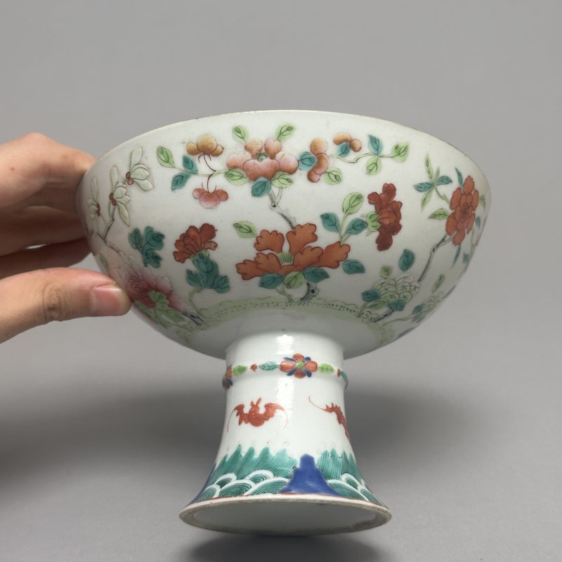 清晚期 粉彩花卉纹高足碗 - 图3