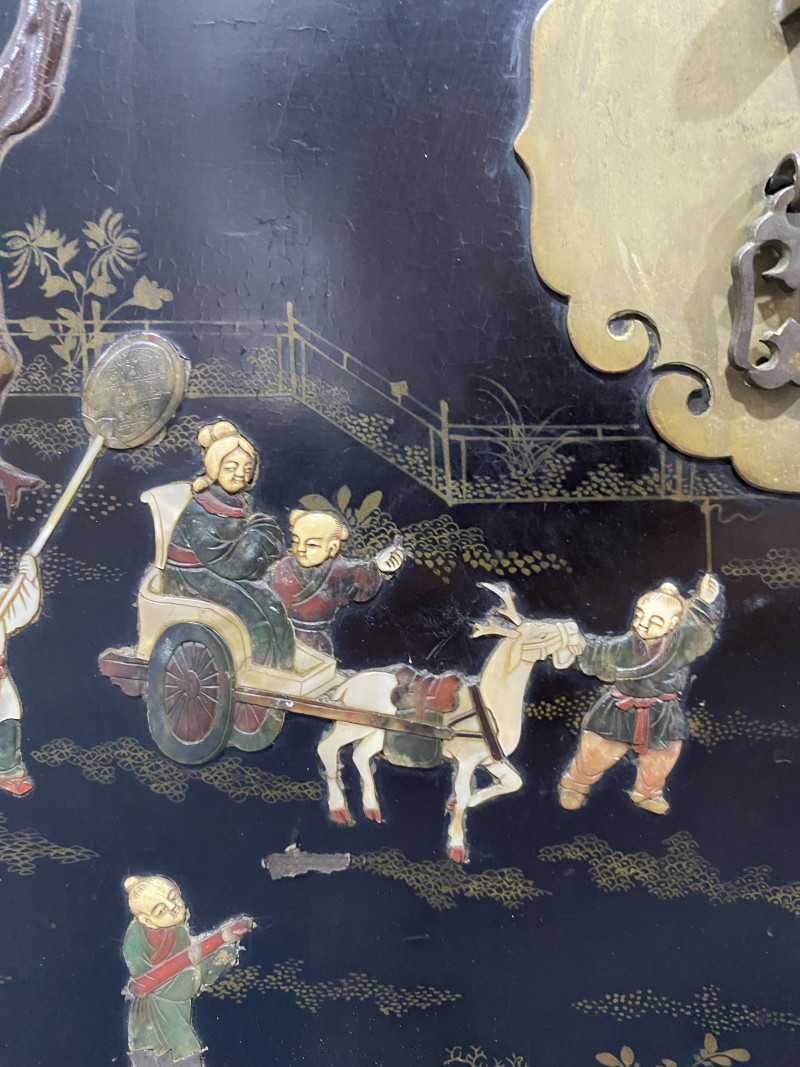 清 黑漆嵌百宝婴戏图柜一对 - 图27