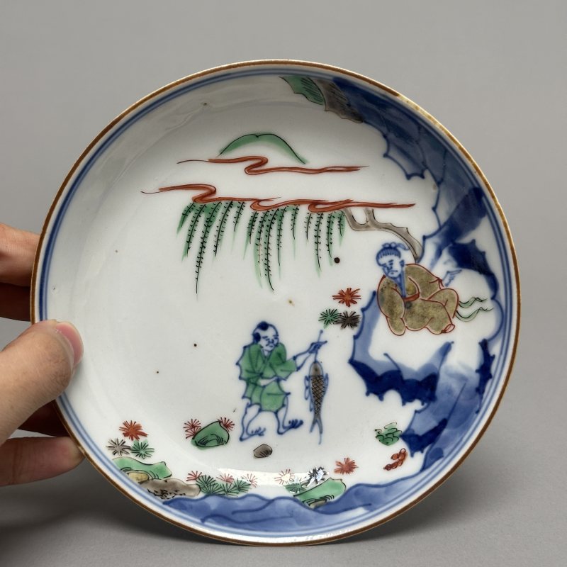 清晚期 青花五彩描金人物故事盘 - 图2