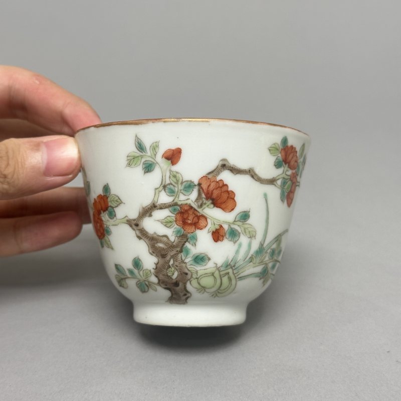 清晚期 粉彩花卉纹茶圆 - 图2