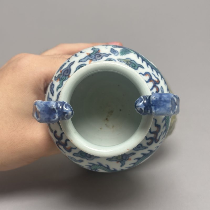 清晚期 斗彩海水江牙龙纹炉 - 图4