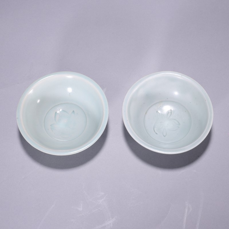 明代 青白釉印花洗一对 - 图2