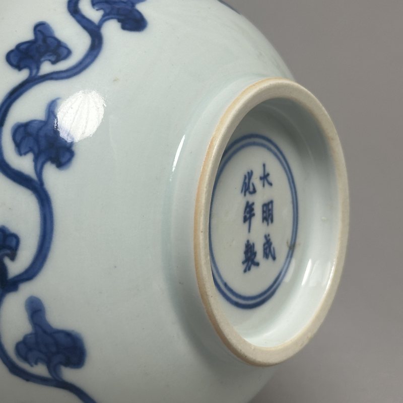 清康熙 青花寿字纹折沿碗 - 图6