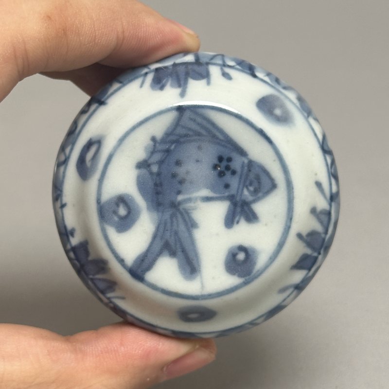 清早期 青花花卉纹印泥盒 - 图3