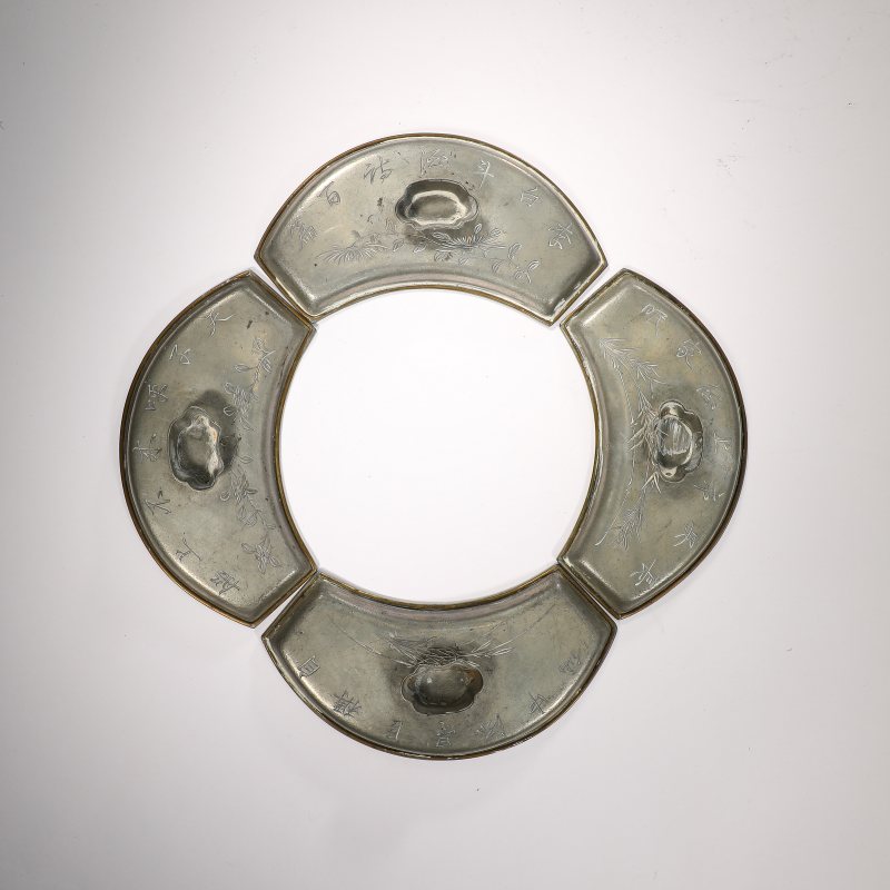 1896年 锡制山水人物诗文一品锅具一套 - 图12
