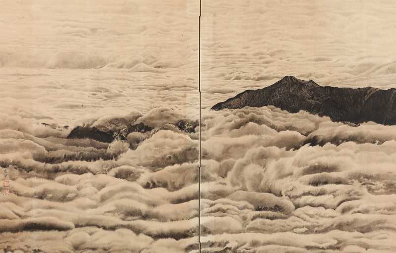 大正-昭和（1868-1989） 真净光叶 （b．1922）云海图屏风二曲一只 - 图7