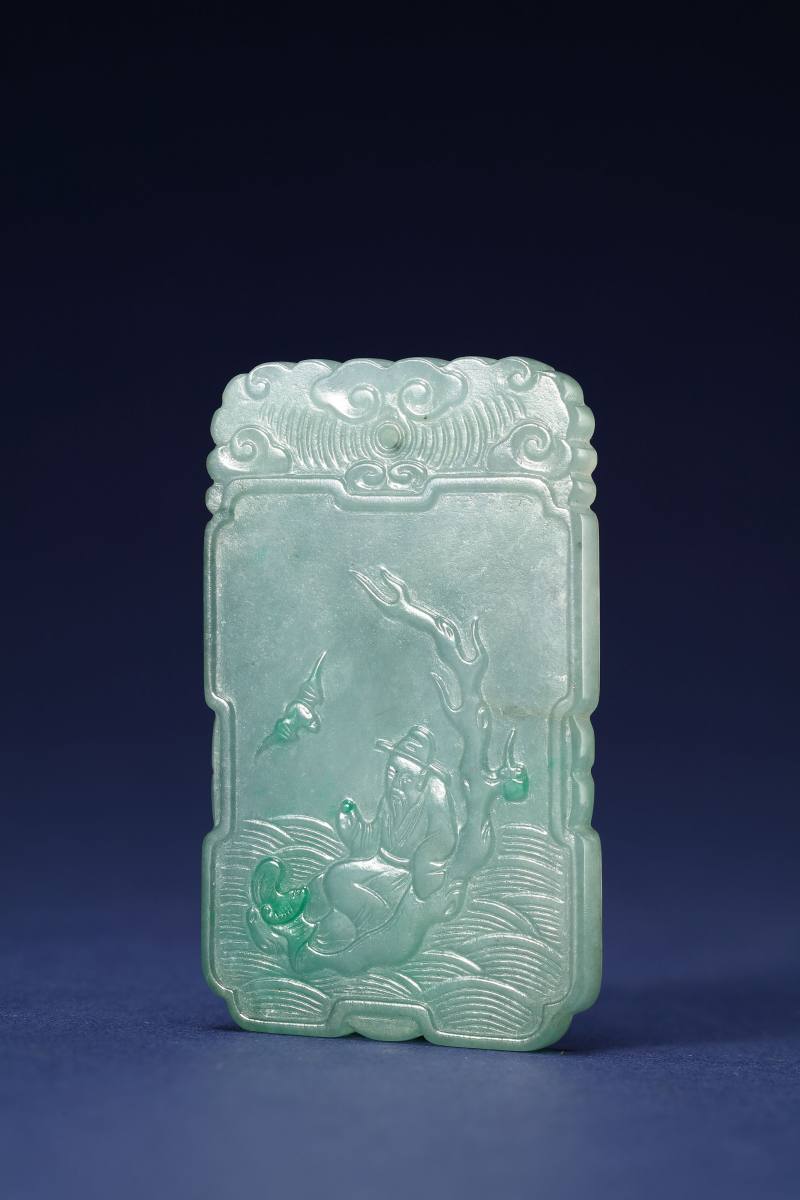 清 翡翠仙人乘槎子冈牌