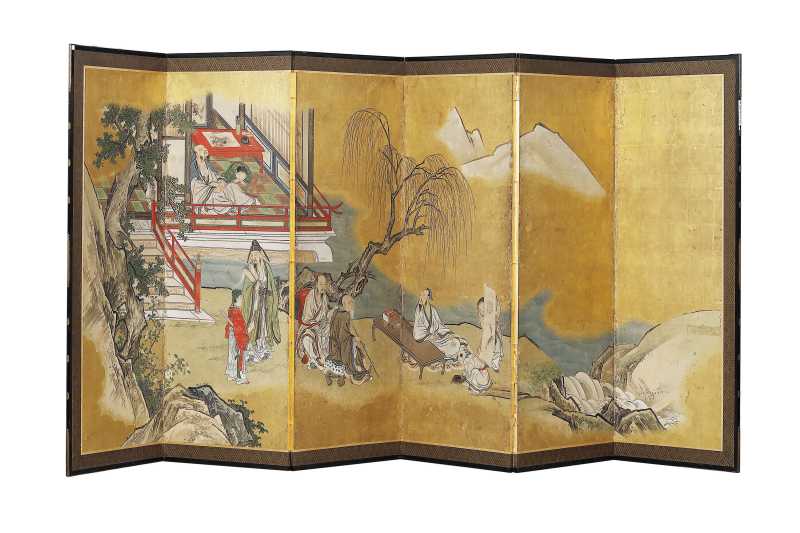 江户时期（1603-1868） 狩野派高士雅集图六曲屏风 - 图2