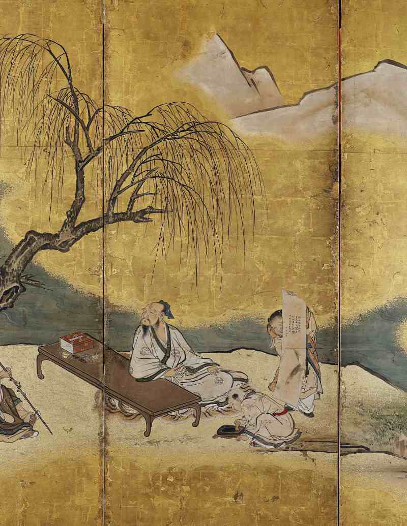 江户时期（1603-1868） 狩野派高士雅集图六曲屏风 - 图3