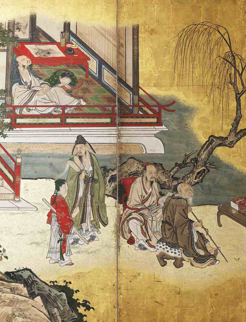 江户时期（1603-1868） 狩野派高士雅集图六曲屏风 - 图4