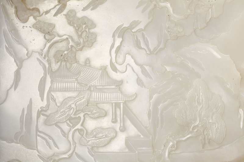 清 御题诗款白玉山水人物屏心 - 图8