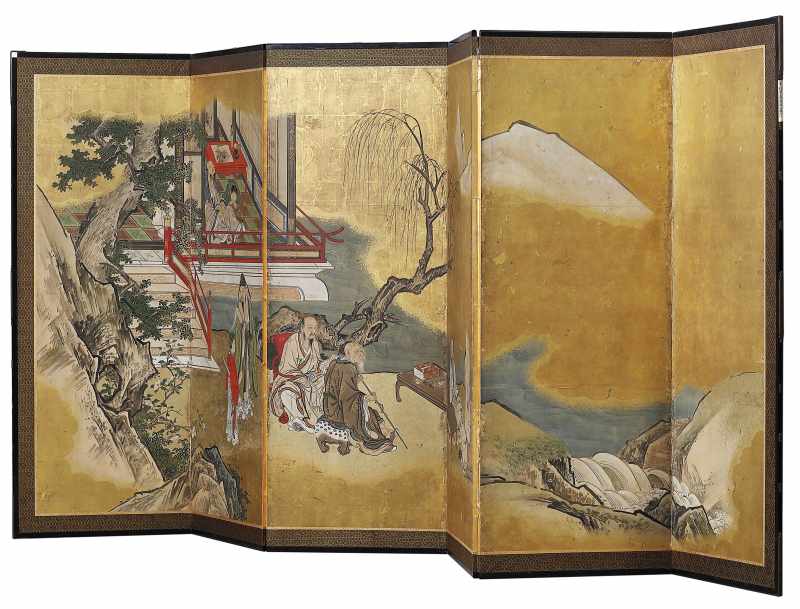 江户时期（1603-1868） 狩野派高士雅集图六曲屏风 - 图6