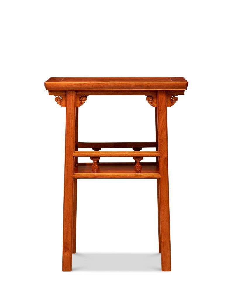 当代 缅甸花梨木宝瓶柱双层小几 - 图2