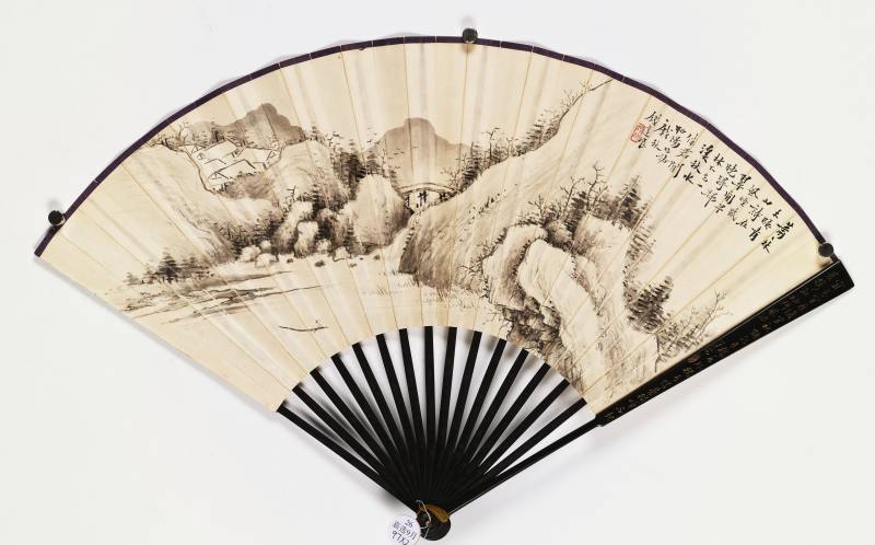 丙子（1936年）、昭阳作噩（1933年）、戊寅（1938年）作 尹绍崑、钱达根、寿玺 山水成扇两柄 - 图2