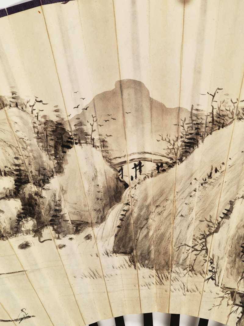 丙子（1936年）、昭阳作噩（1933年）、戊寅（1938年）作 尹绍崑、钱达根、寿玺 山水成扇两柄 - 图6