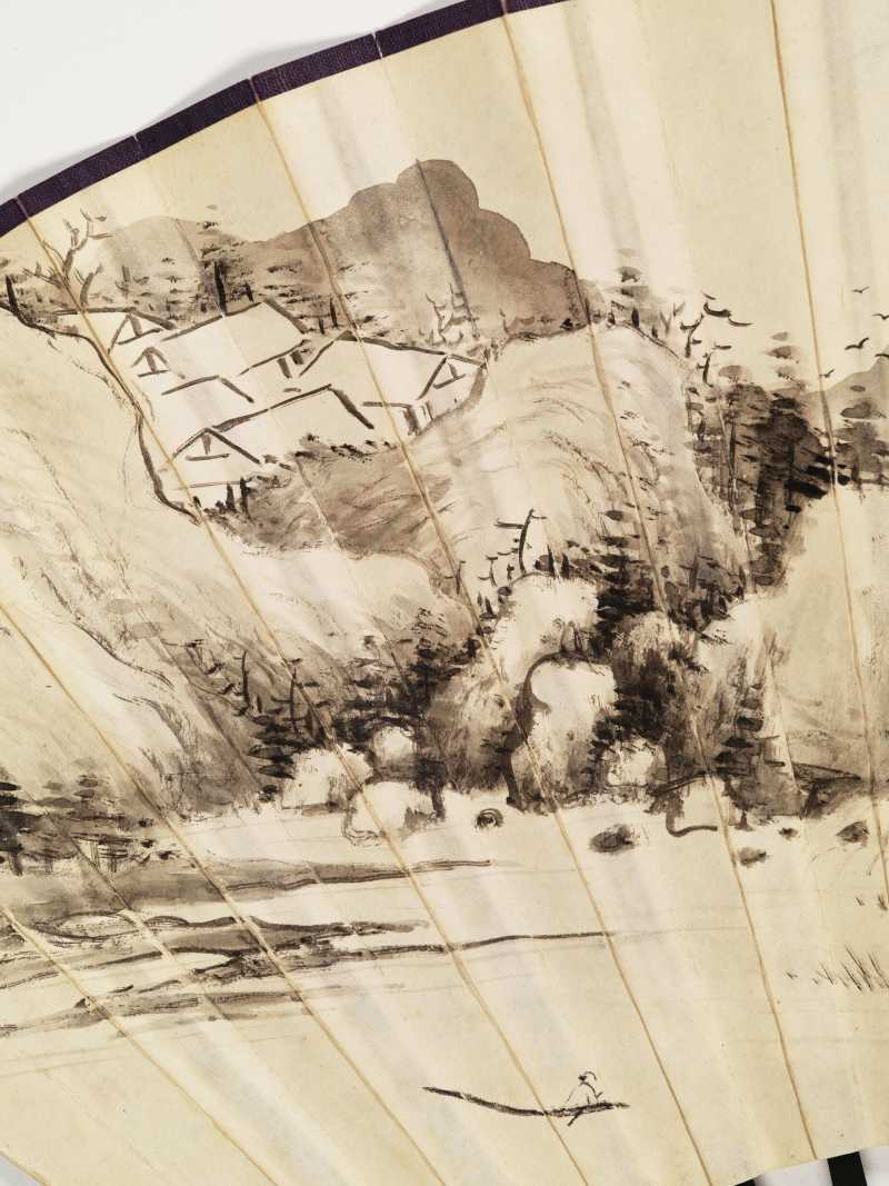 丙子（1936年）、昭阳作噩（1933年）、戊寅（1938年）作 尹绍崑、钱达根、寿玺 山水成扇两柄 - 图7