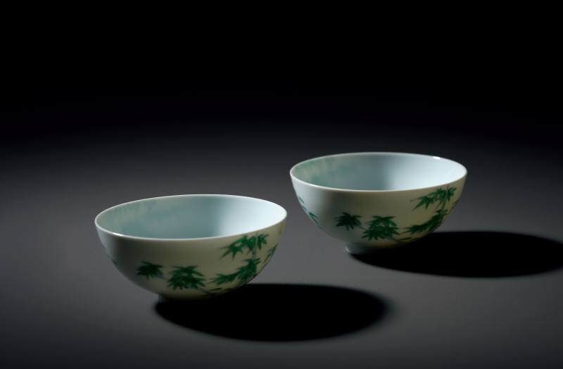 清雍正 鬥彩竹紋茶圓一對 - 图2