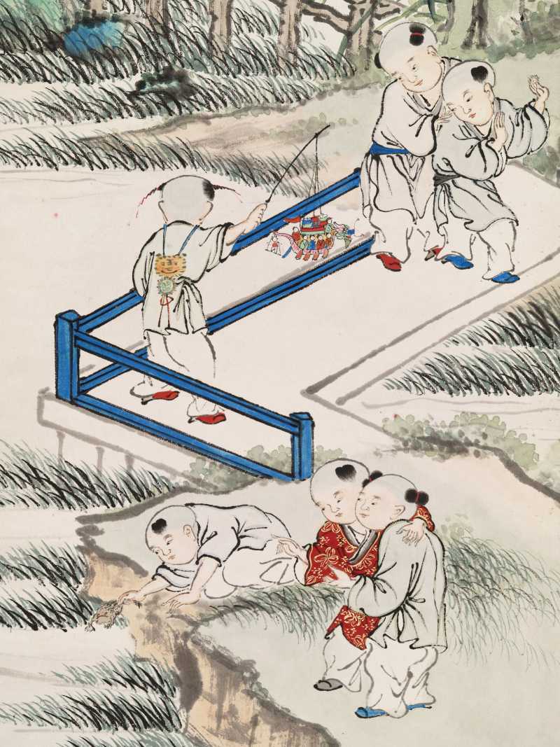 顾让 百子四屏 - 图21