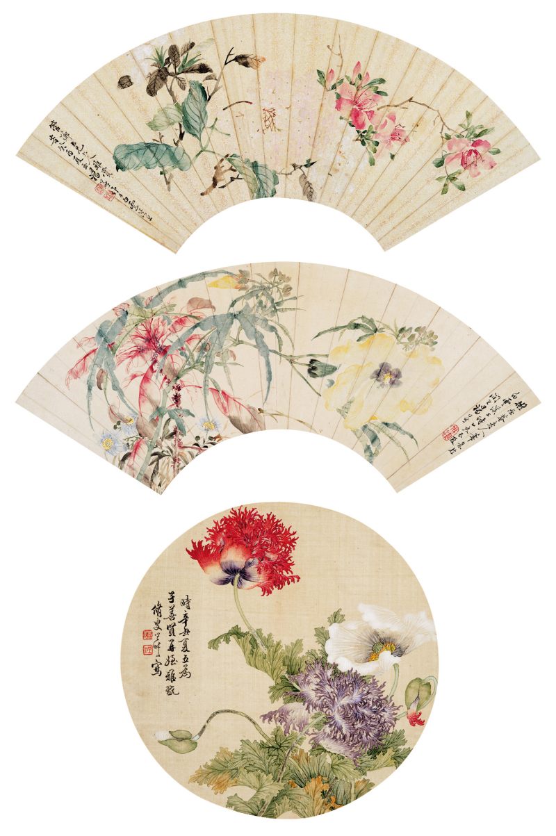 癸酉（1873年）、乙亥（1875年）、辛丑（1901年）作 汤世澍 花卉三帧 - 图1