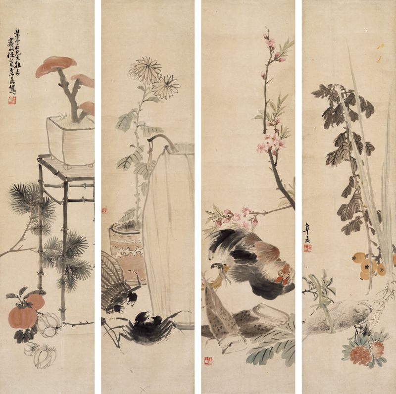 任薰 花卉四屏 - 图1