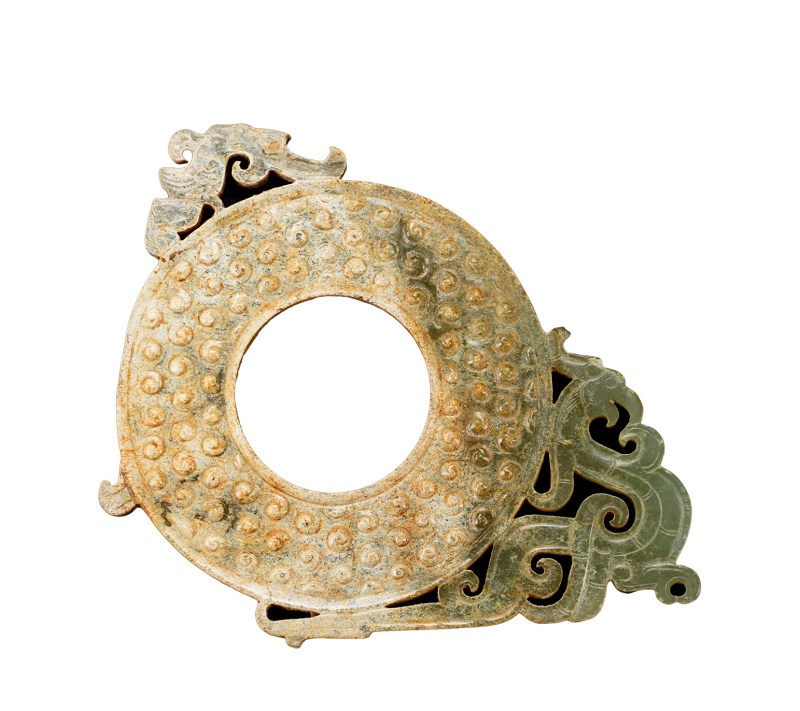 戰國/漢 青白玉出廓龍鳳穀紋璧 - 图2
