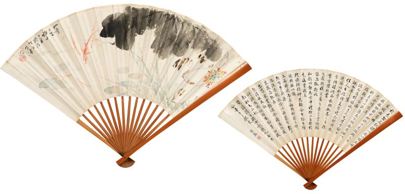 丁丑（1937年）作 王雪涛、溥伒 荷花游鱼·行书节录《洛神赋》